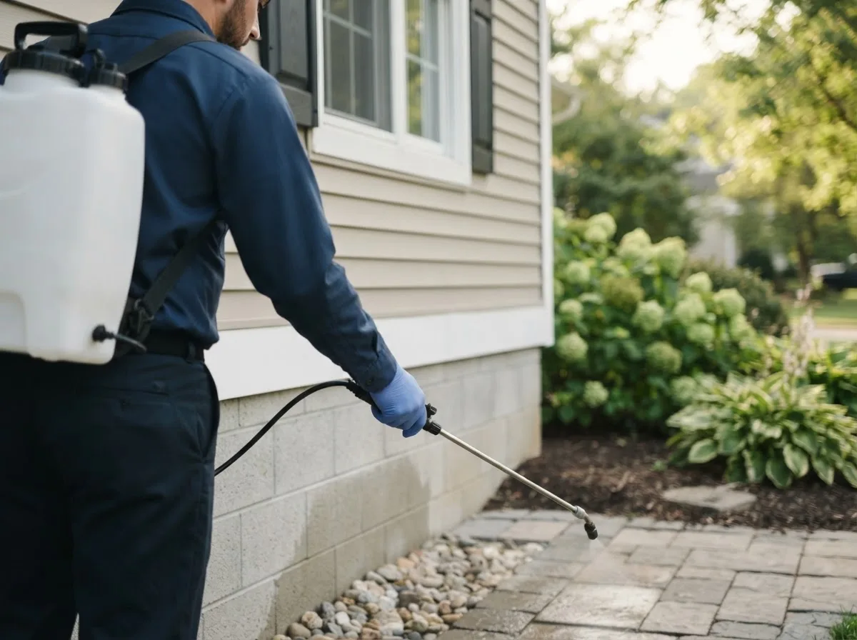 Pest control technician inspecting a home in Round Mountain, NV